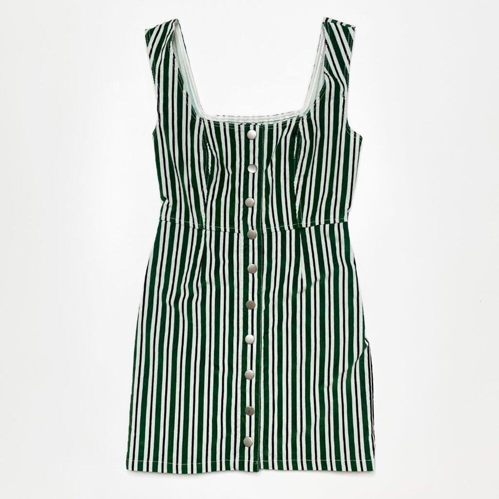 Urban Outfitters Sleeveless Striped Corduroy Snap Front Mini Jumper Dress Size 0 - Picture 3 of 15